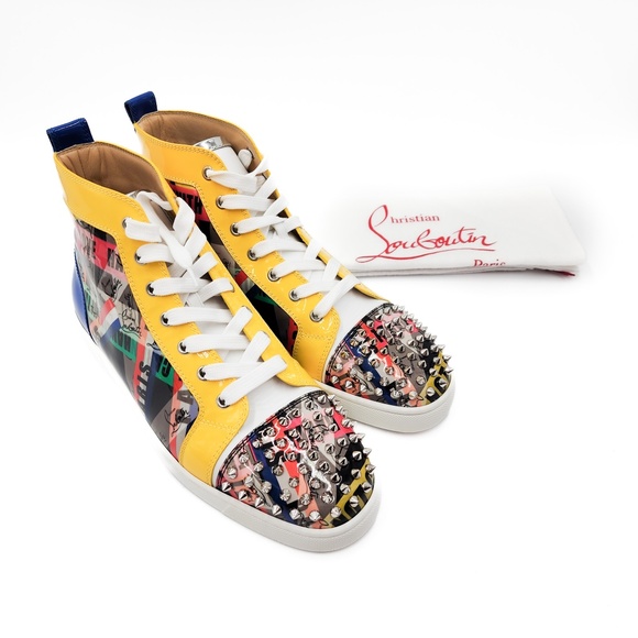 Christian Louboutin Louis Spiked Leather High-Top Sneakers Shoes EU 43.5 US 10.5 - Picture 1 of 12